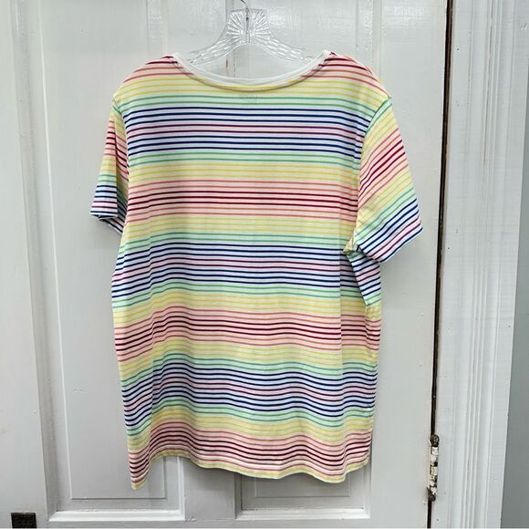 Lands' End rainbow stripe V neck short sleeve shirt women's large 14 16 - Picture 2 of 4